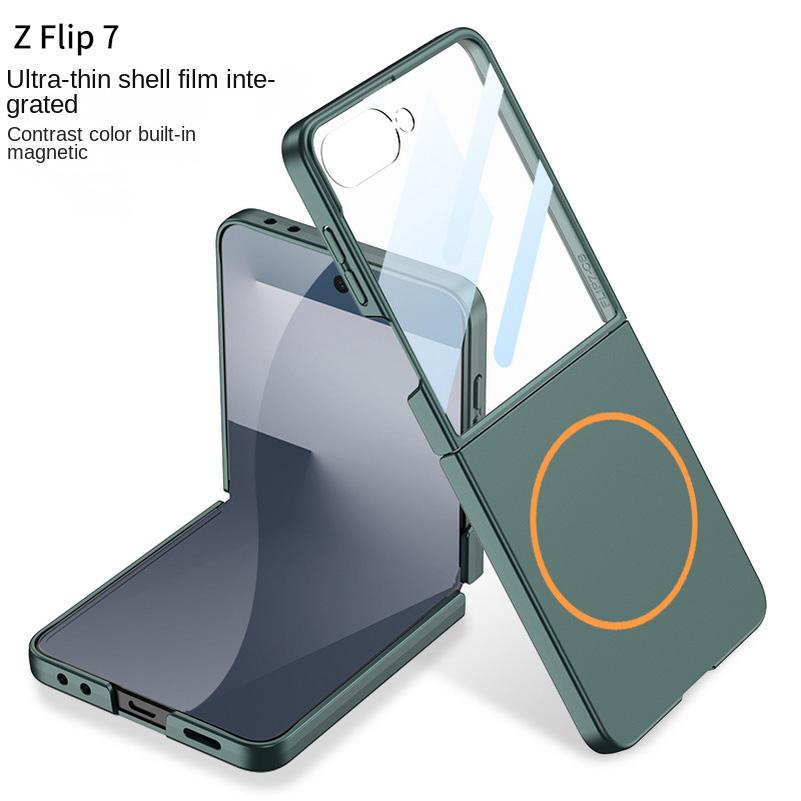 Étui ultra-fin dépoli micro-texturé avec film de protection en verre magnétique fin pour Samsung Galaxy Z Flip 7 flip7 Housse de protection pour appareil photo