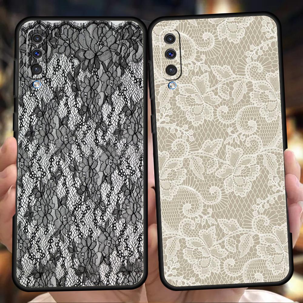 Phone Case for Samsung Galaxy A56 A36 A26 A06 A16 A24 A36 A54 A14 A42 A22 A20 A12 A10 5G Soft TPU Shell Lace Style Cool Girl Bag