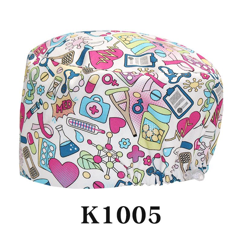 Cartoon Printed Nursing Caps Men Women Medical Hats Adjustable Long Hair Pet Dental Clinic Doctors Scrub Hat