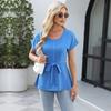 European and American Fashion Spring and Summer Casual Shirt Ruffled Round Neck Women's Short-sleeved Top