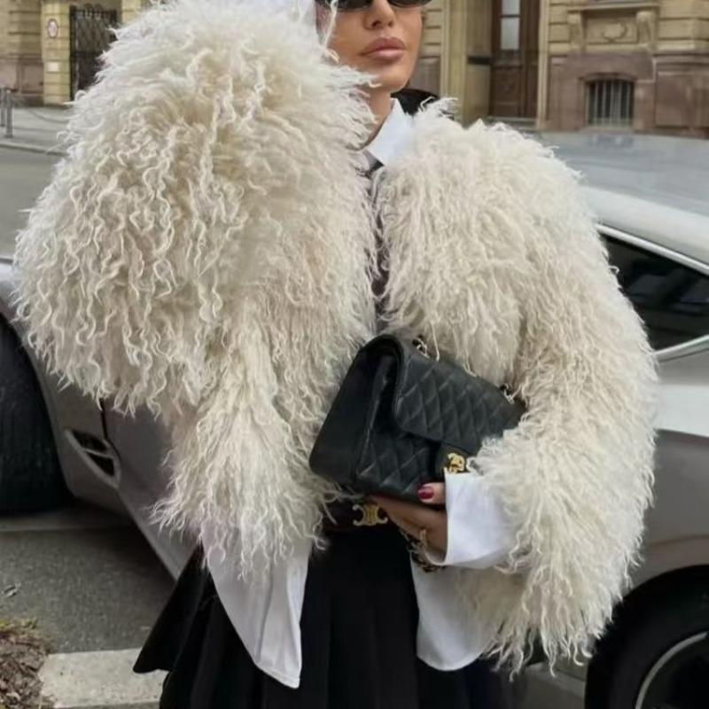 Women's clothing autumn and winter beach sheep hair imitation fur new artificial fur street girl long-sleeved top short