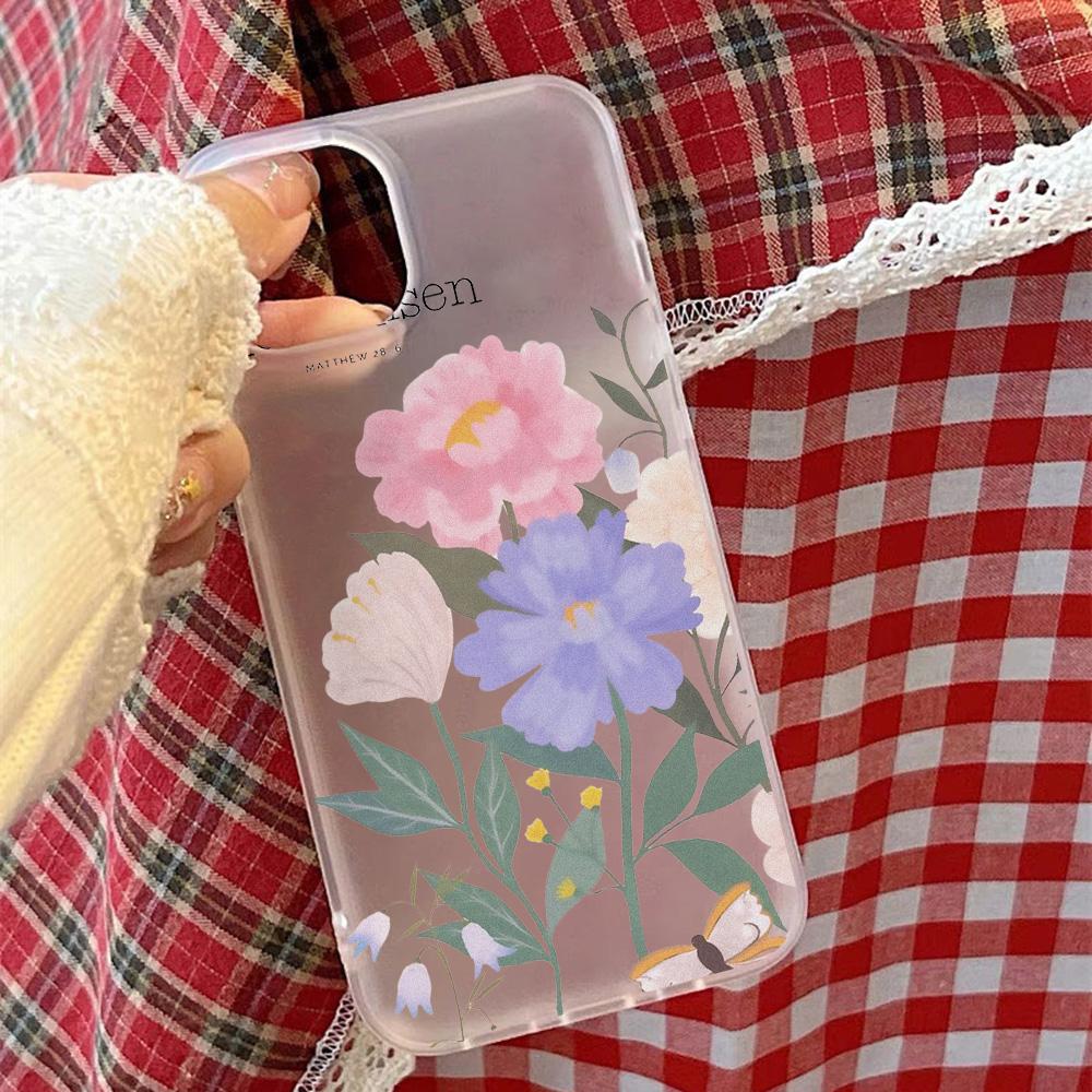 Handyhüllen für iPhone 11 13 15 Pro Max 12 14 Pro Max Hülle iPhone 16 15 Plus 13 Pro 12 Frosted Texture Painted Cartoon Flowers