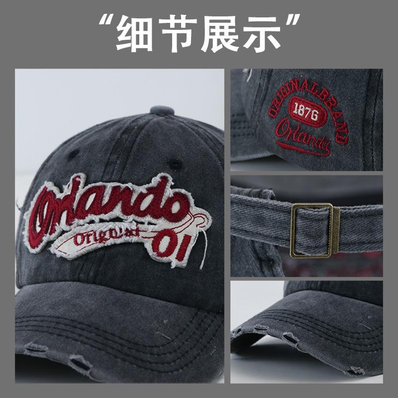 Retro Old English Baseball Cap Female Face Small Versatile Embroidery Couple Washed Peaked Cap Male