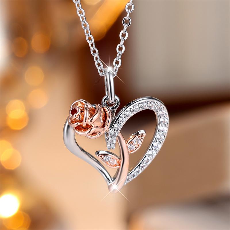 

Роскошное розовое серебристо-золотистое ожерелье с кулоном Rosefloral ко Дню матери, ко Дню святого Валентина, ювелирные изделия, подарки