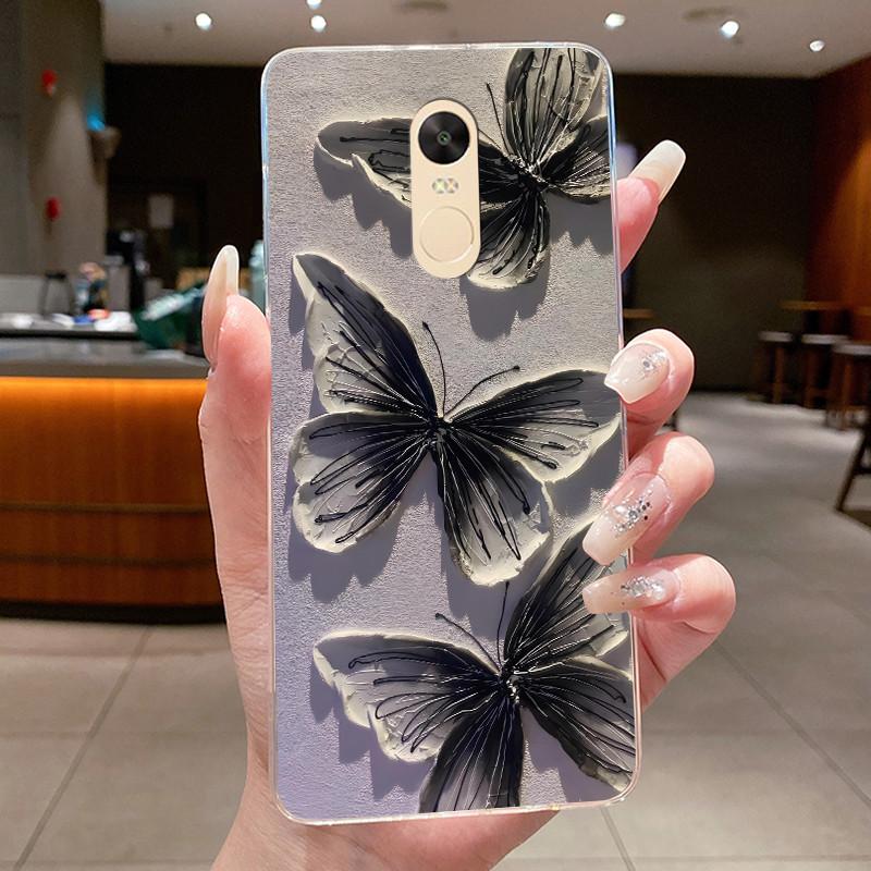 For Xiaomi Redmi Note 4 Case Clear Luxury Butterfly Flower Soft TPU Silicone Phone Cover For Redmi Note 4X Transparent Case
