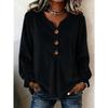 Fashion Velvet Long Sleeve Shirt, V Neck Button Down Blouse for Women