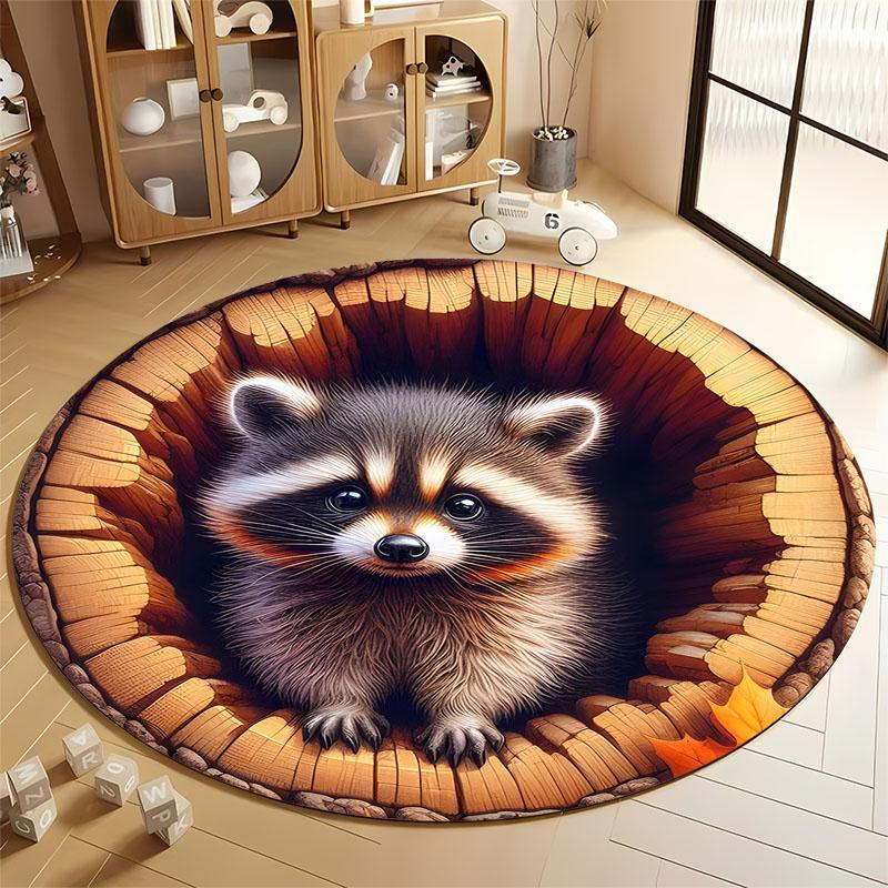 

Cozy Raccoon Print Round Carpet for Kids Rooms round carpet for home sofa bedroom, gift Diameter 60cm