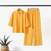 Women Linen Two Piece Set Button Shirt Wide Leg Pants Casual Loose Outfit