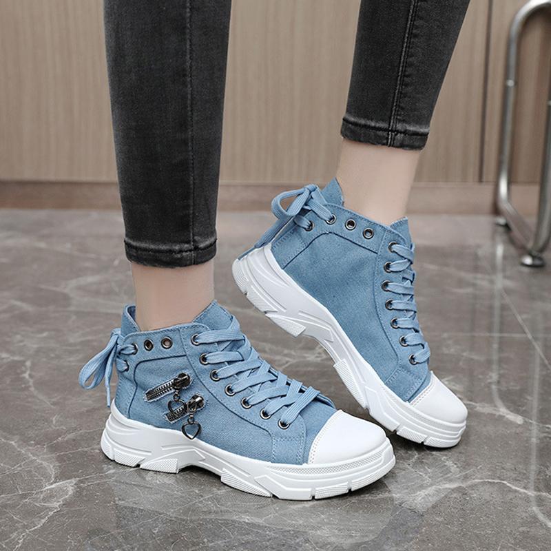 Canvas High Top Women's Shoes for Spring and Summer, Breathable Thick Sole, Height Increasing Casual Shoes, Martin Boots, Sports Shoes