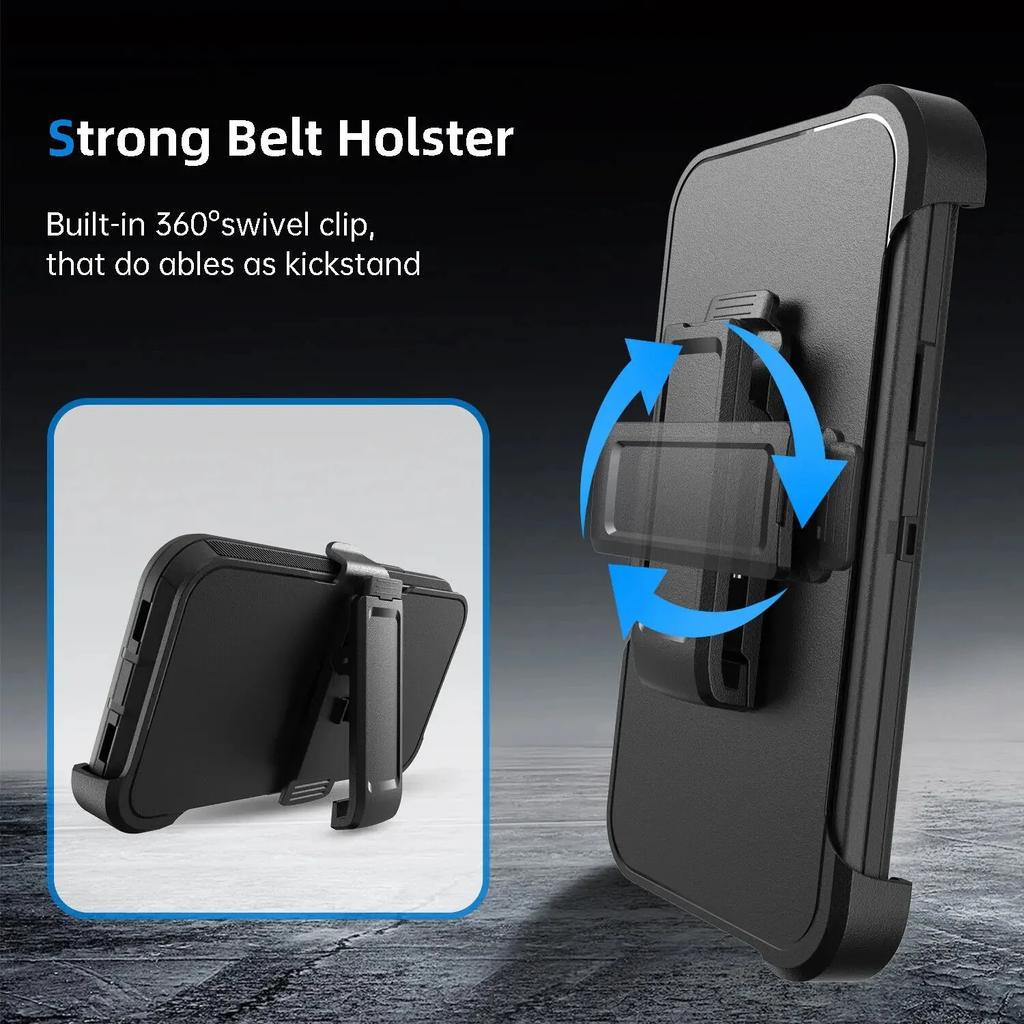 3 IN 1 Heavy Duty Armor Stand Case für IPhone 16 Pro MAX 14 13 12 11 15 XS MAX XR X XS SE 6 7 8 Plus Gürtelclip Otter Case Box Militärhalter Abdeckung