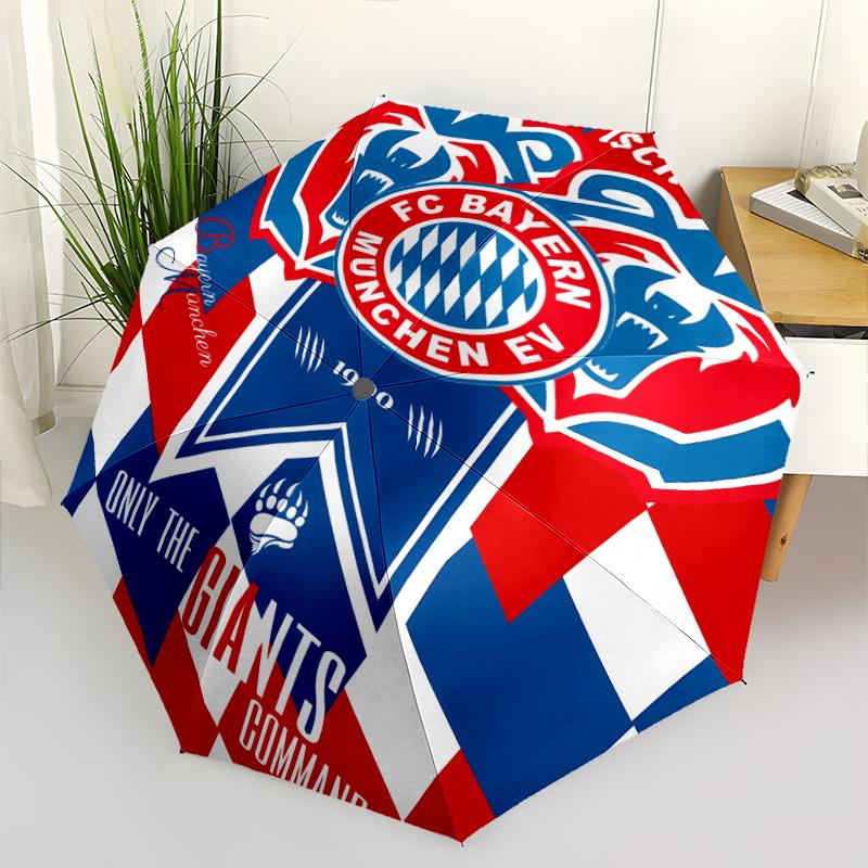 FC Bayern München Logo Print Automatic Umbrella, 8 Rib Iron Frame, Plastic Handle, Suitable for Outdoor Travel &Daily , Ideal Gift