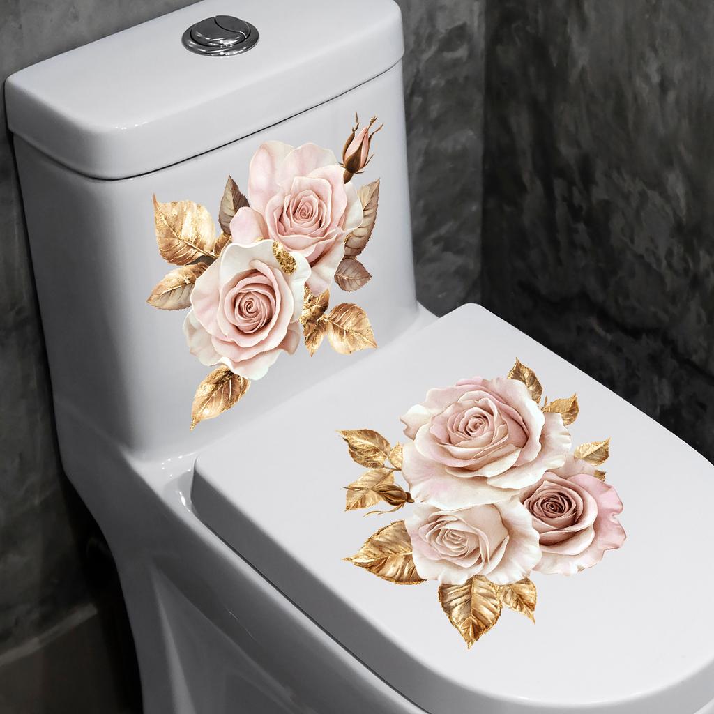 2PCS Painted Flower Bathroom Toilet Stickers Home Wall Waterproof Wall Stickers