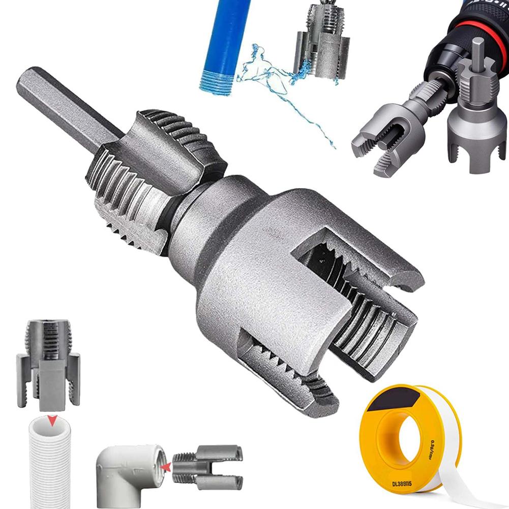 Integrated Internal & External Pipe Threading Tool PVC Pipe Threader Kit PPR Water Pipe Opener Tap for Electric Drill