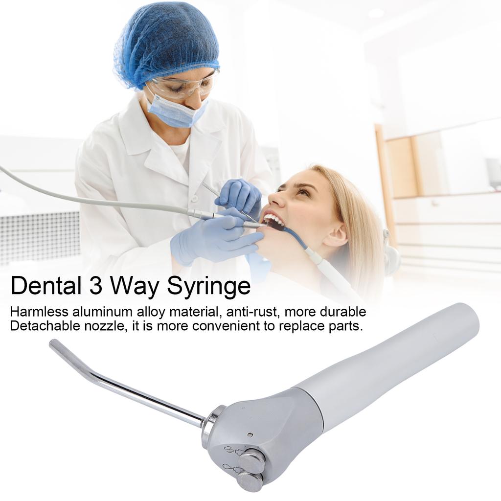3 Way Air Water Spray Syringe Handpiece with 2 Nozzles Tips Tubes Aluminium Alloy for Dental Equipment