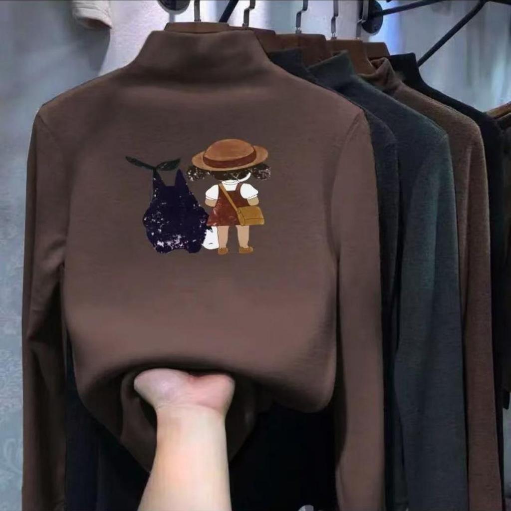 Girls' Fleece High-Neck Long Sleeve T-Shirt - Warm Autumn/Winter Base Layer for Medium & Large Kids