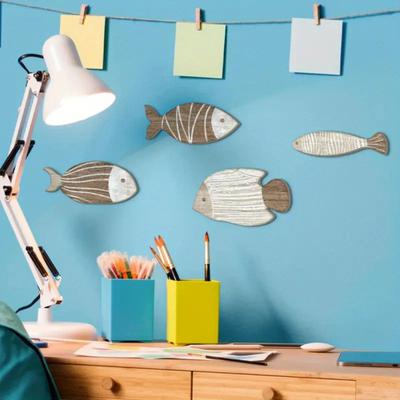 Yousheng 4 Stück/Set Wand Fisch Dekorationen Küsten Wandkunst Holzfisch Retro Rustikal Fisch Wandornamente für Zuhause Schlafzimmer Strandhaus Dekor