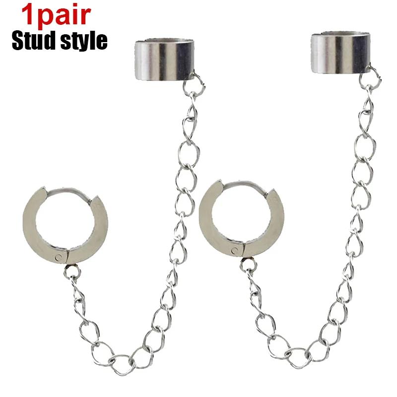 Punk Cross Tassel Øredobber Kvinner Integrert Clip Stud Ørering Kristen Gotisk Hip Hop Smykker Metallkjede Ørering Ørering Ørering Menn