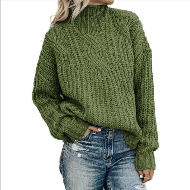 Sweaters Women's High Neck Fried Dough Twists Knitting Top Pullover Sweater