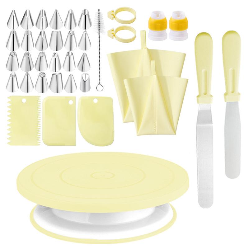 Baking and Piping Tool Set, Cake Piping Table, Turntable, Piping Nozzle, Piping Bag, Spatula Scraper, Plastic Turntable