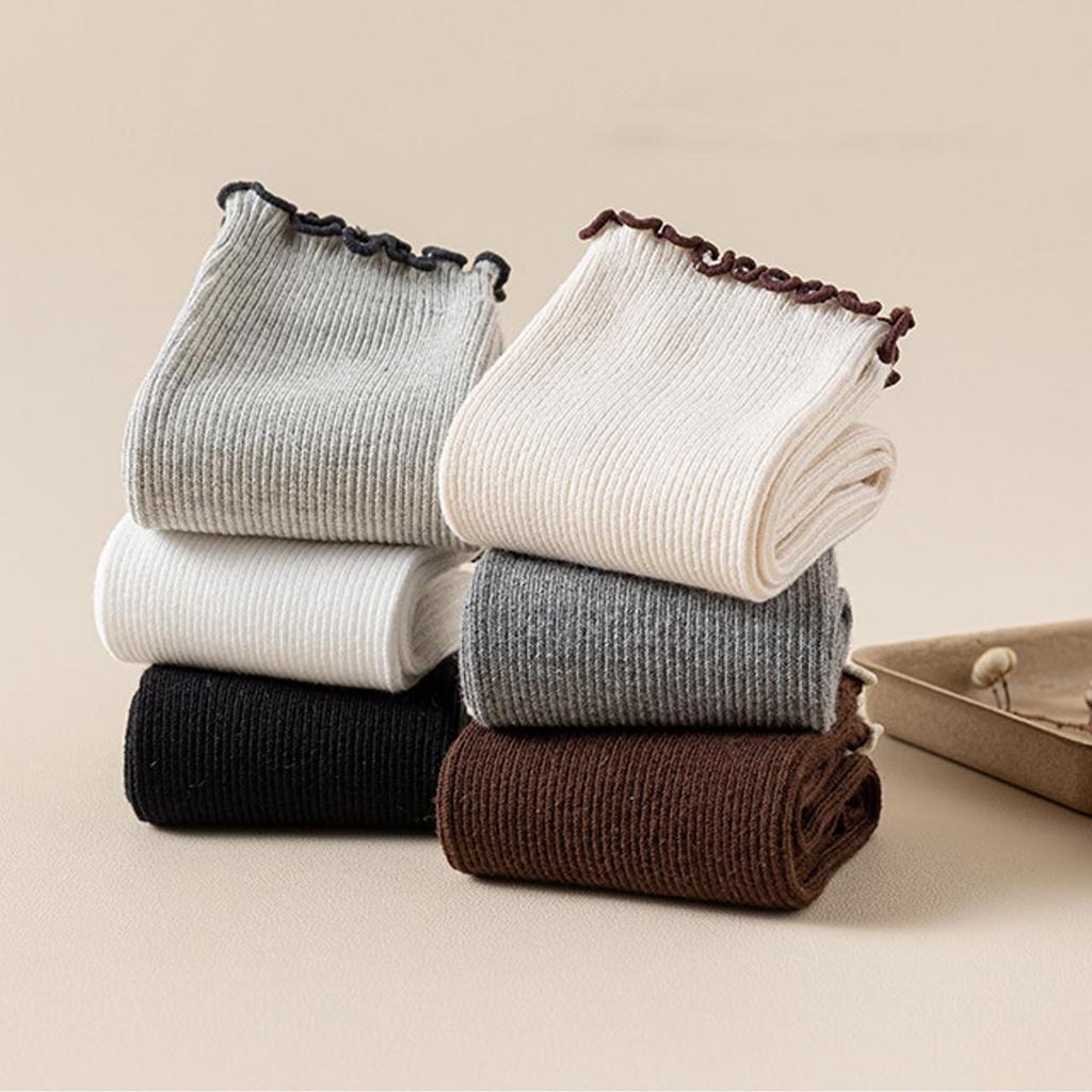 4-8J Süße Rüschen Mädchen Lange Socken Einfarbige Gestrickte Kniestrümpfe Frühling Herbst Kinder Baumwollsocken