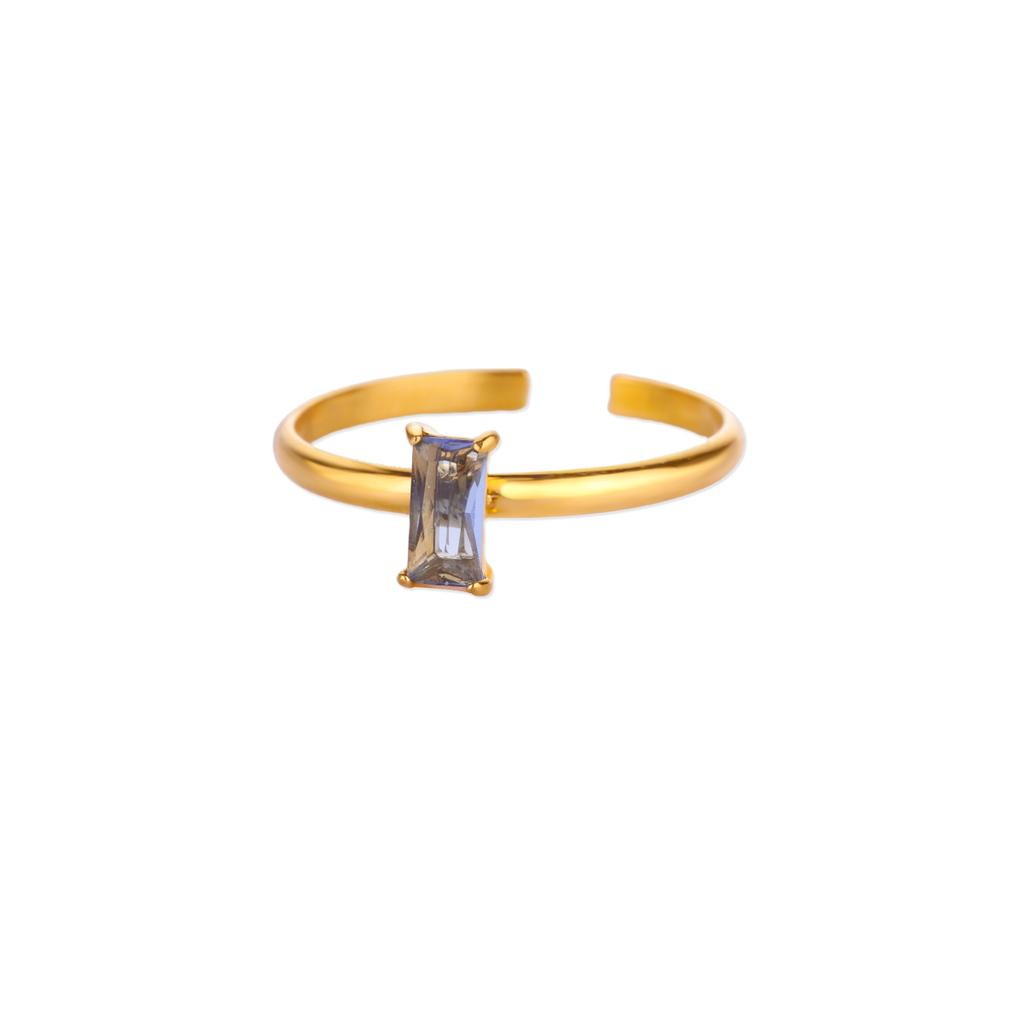Chic Geometric Square Stone Rings For Women Fashion Birthston Birthday Party Gold Color Opening Ring Jewelry Elegant Her Gift