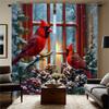 Light Filtering Winter Cardinal Curtains Pine Cone Candlelight Snow Scene Semi Opaque Polyester Living Room Bedroom Curtain Set Of 2 Made Washable