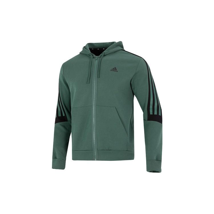 Men s adidas Stripe Logo Athleisure Casual Sports Knit Hooded Jacket Autumn Green HC5841 M