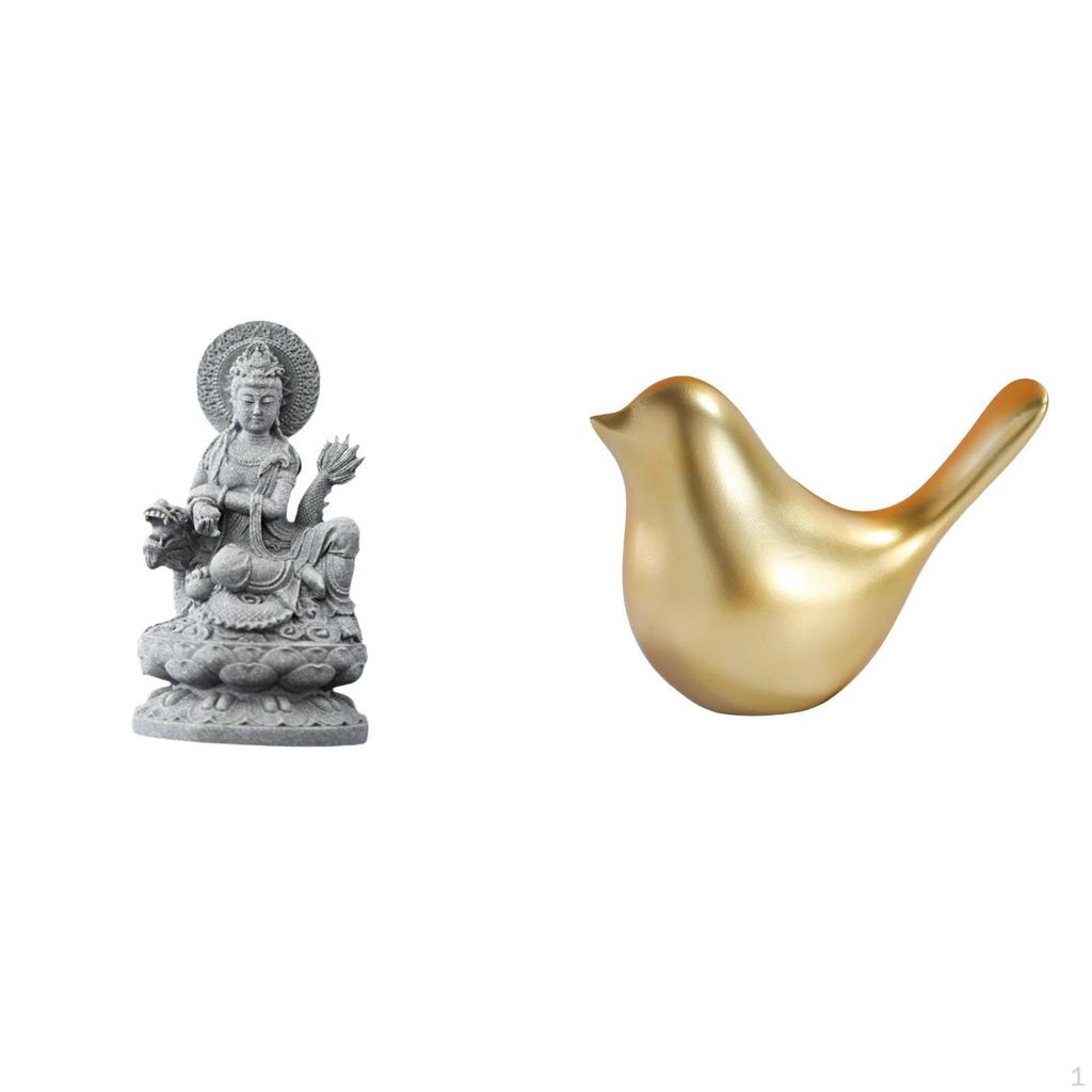 Guan Yin Golden Birds Figurine Female Buddha Animal Statue Feng Shui Modern Home Decor Sculpture for