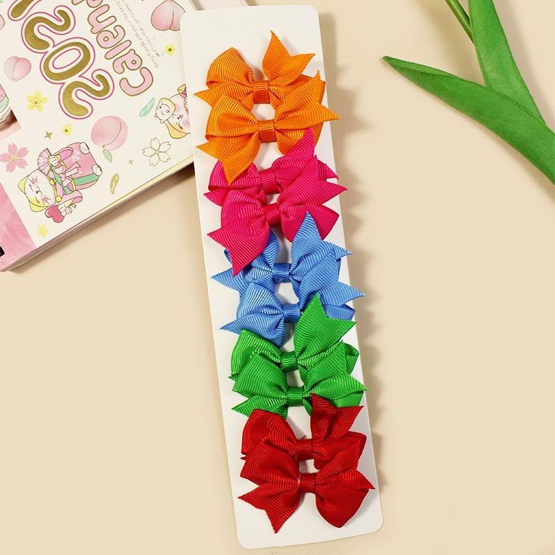 10Pcs/Set Solid Color Ribbon Kids Bows Hair Clips Baby Girls Handmade Bowknot Hairpin MiNi Barrettes Hair Tie Accessories