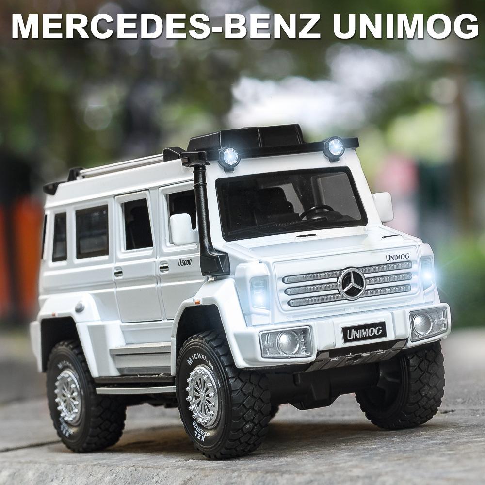 1/28 Scale Unimog U5000 Diecast Car Model Toy, Pull Back Toy Vehicle with Sound and Light for Kids Toddler Boys Girls Gift Collection