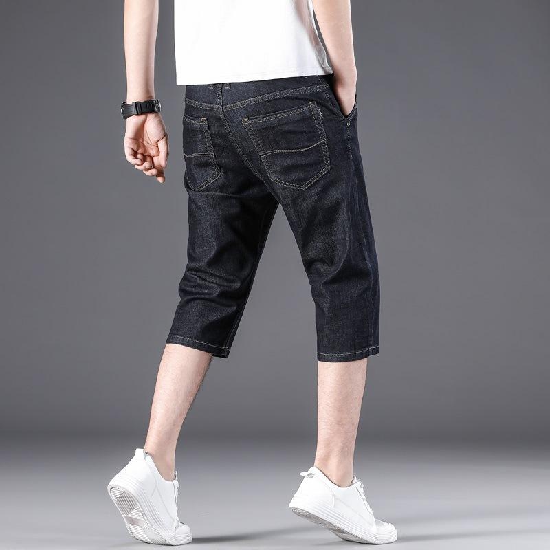 Summer Thin Denim Shorts Men's Cropped Pants Loose Straight Stretch Casual 7-point Pants