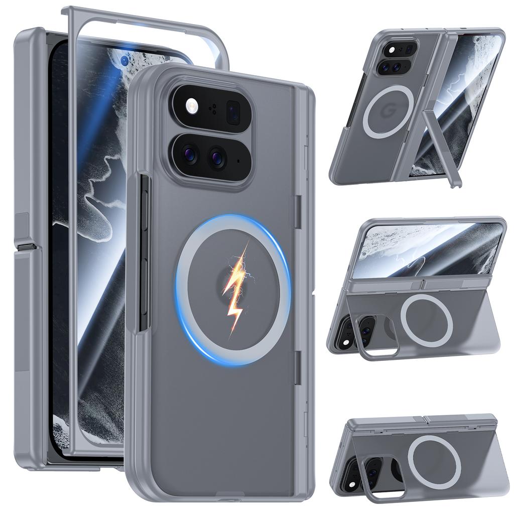Magnetic Phone Case with Dual Kickstand and Hinge Protection, Matte Translucent Hard Shell for Google Pixel 11 Pro Fold-Black