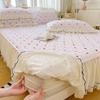 Korean Style Crinkled Gauze Quilted Bed Skirt with Fresh Lace Trim - Non-slip Home Bedding Set