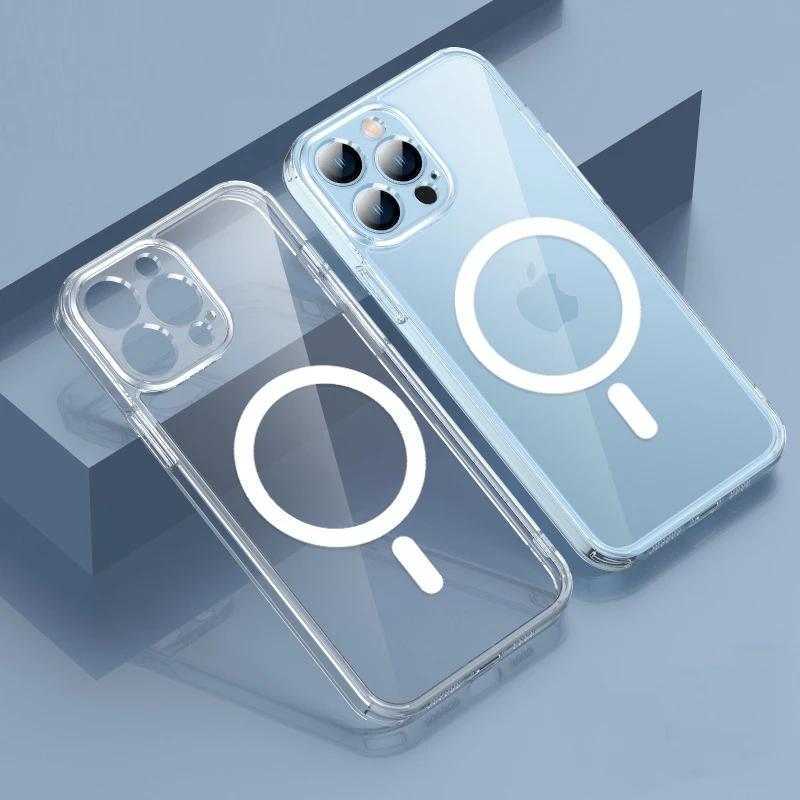 

Для Magsafe прозрачный чехол для телефона iPhone 16 15 14 13 12 11 Pro Max Plus X XS XR магнитный защитный чехол для беспроводной зарядки For iPhone 16Pro Max чистый