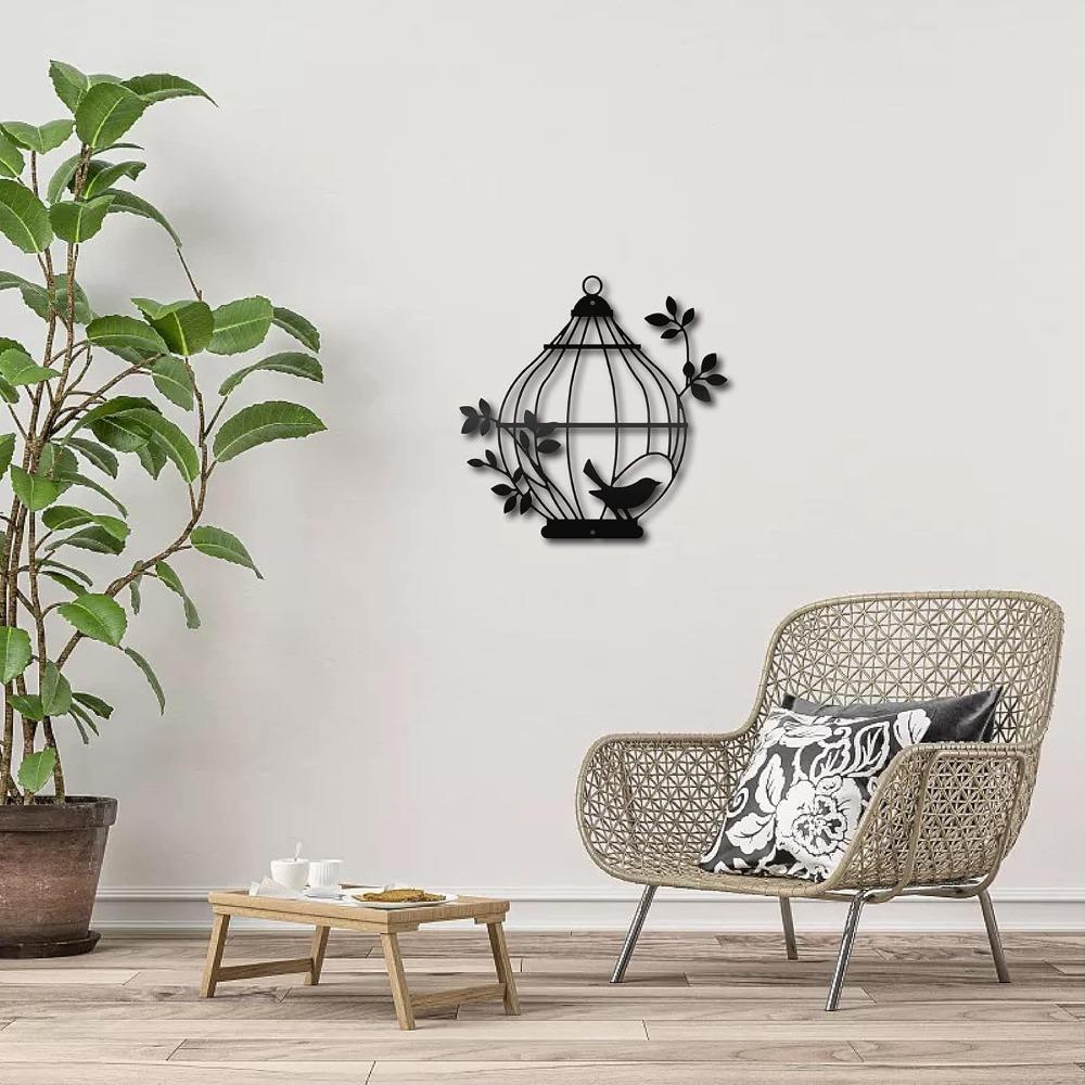 Black Metal Bird Cage Wall Art Sculpture Iron Decor for Home Living Room Bedroom Office 11.8 Inch