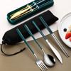 4pcs/Set 304 Stainless Steel Tableware Set with Case Bag Chopsticks Spoon Fork Knife  Camping