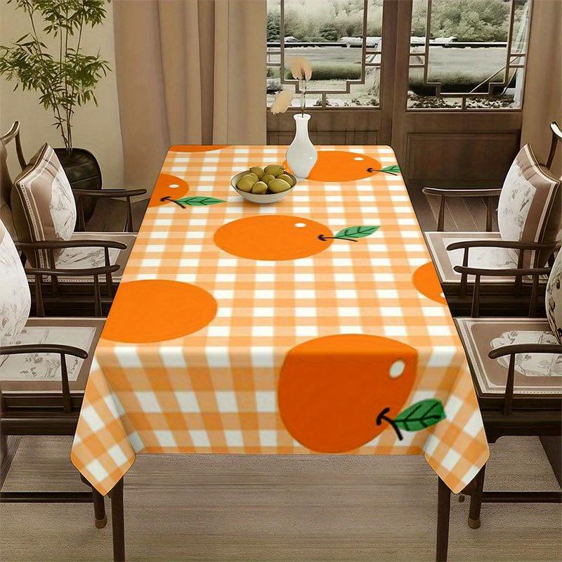 1pc 1pcs Citrus Checkered Tablecloth Suitable for Bars, Coffee Tables, Outdoor Picnics & Holiday Decorations - Durable Table Cover with Orange Citrus