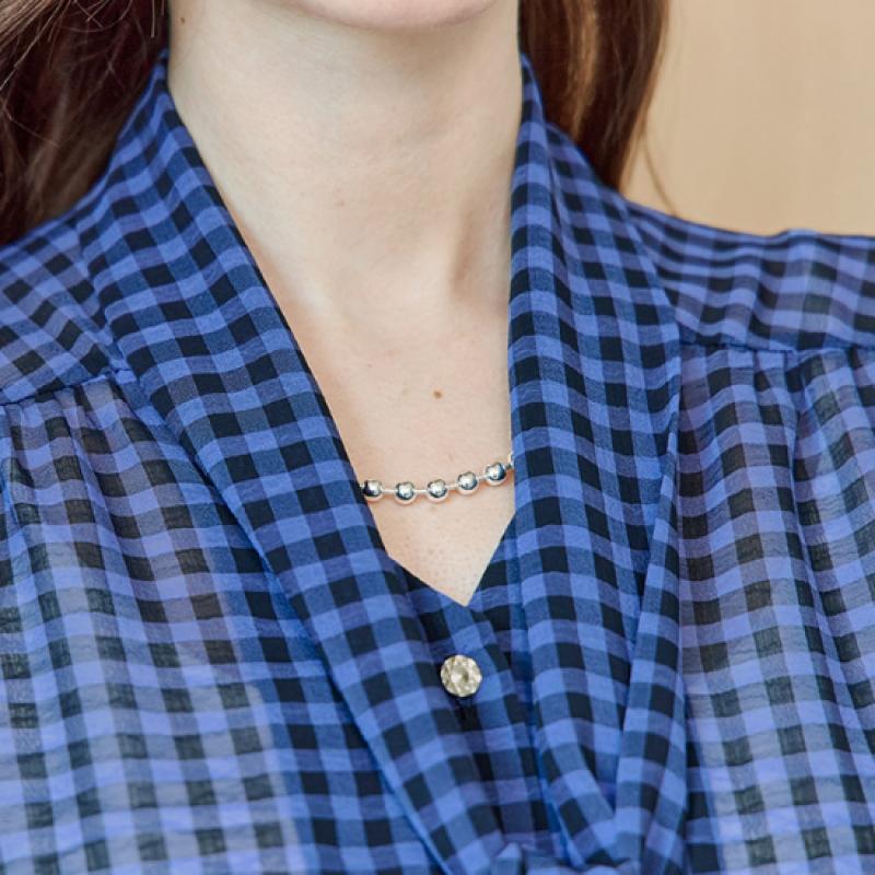 MAXZA Gobo Check Tie Ribbon Chiffon Blouse Zd09qb600on