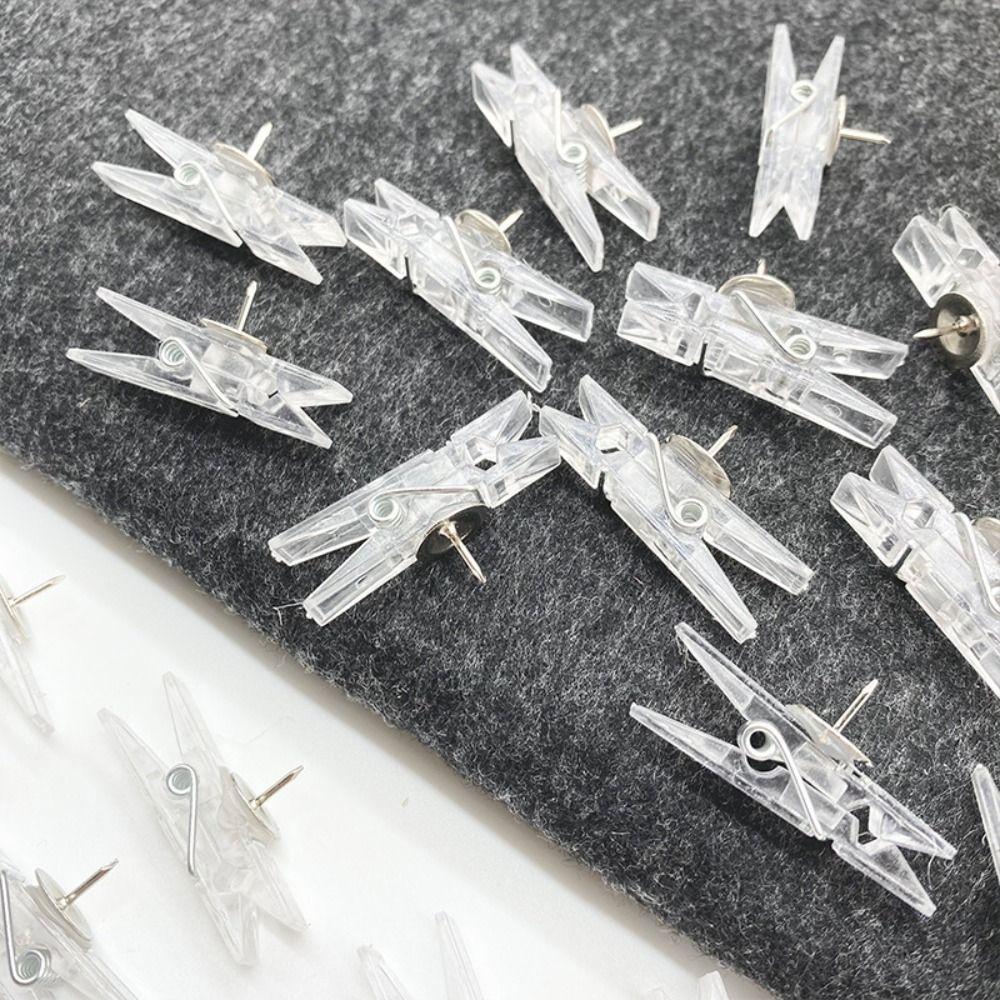 20Pcs/Box Creative Transparent Clip Push Pins Mini Pushpins with Clips Thumb Tacks Photo Wall Decor