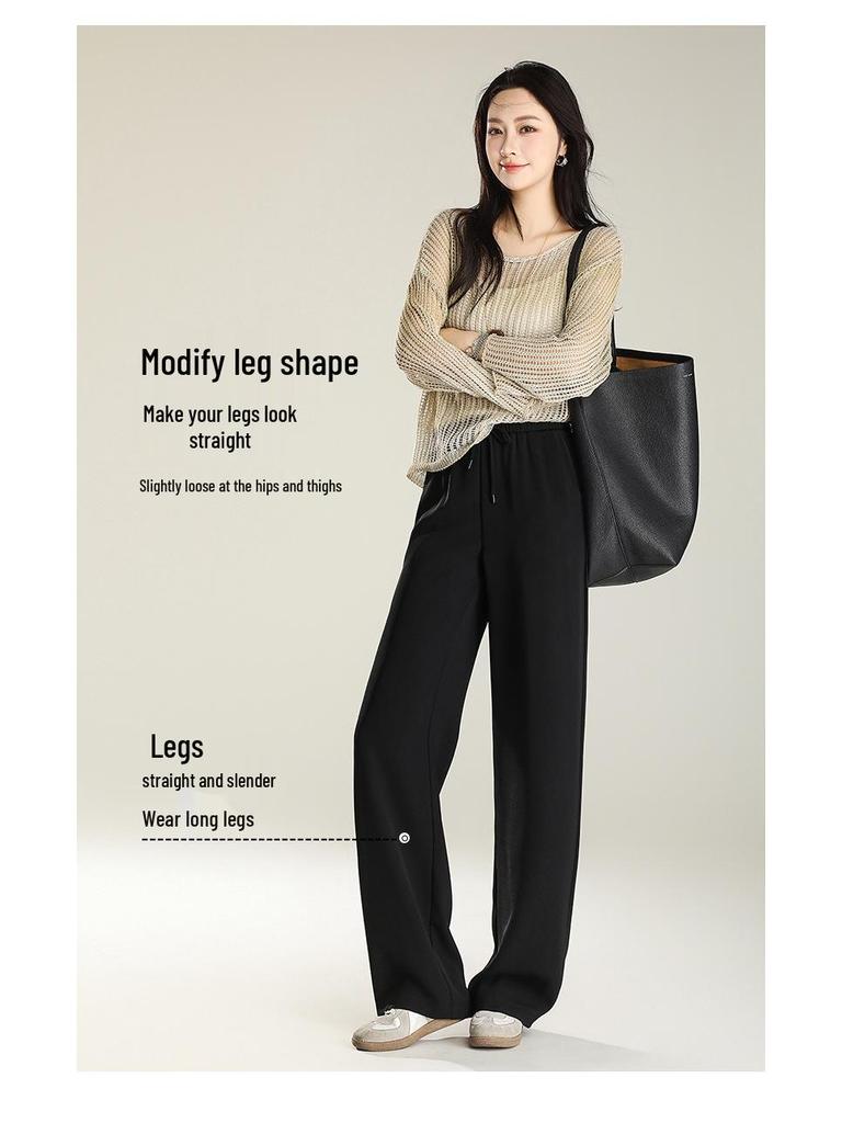Elegant Women's Korean Style Elastic Waist Pants - Spring 2025 Collection, Narrow and Wide-Leg Casual Long Pants