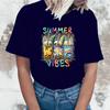 Funny Summer Vibes Letter Print T-Shirt Womans Casual Tops Summer Cool T Shirt Plus Size Tops Tees