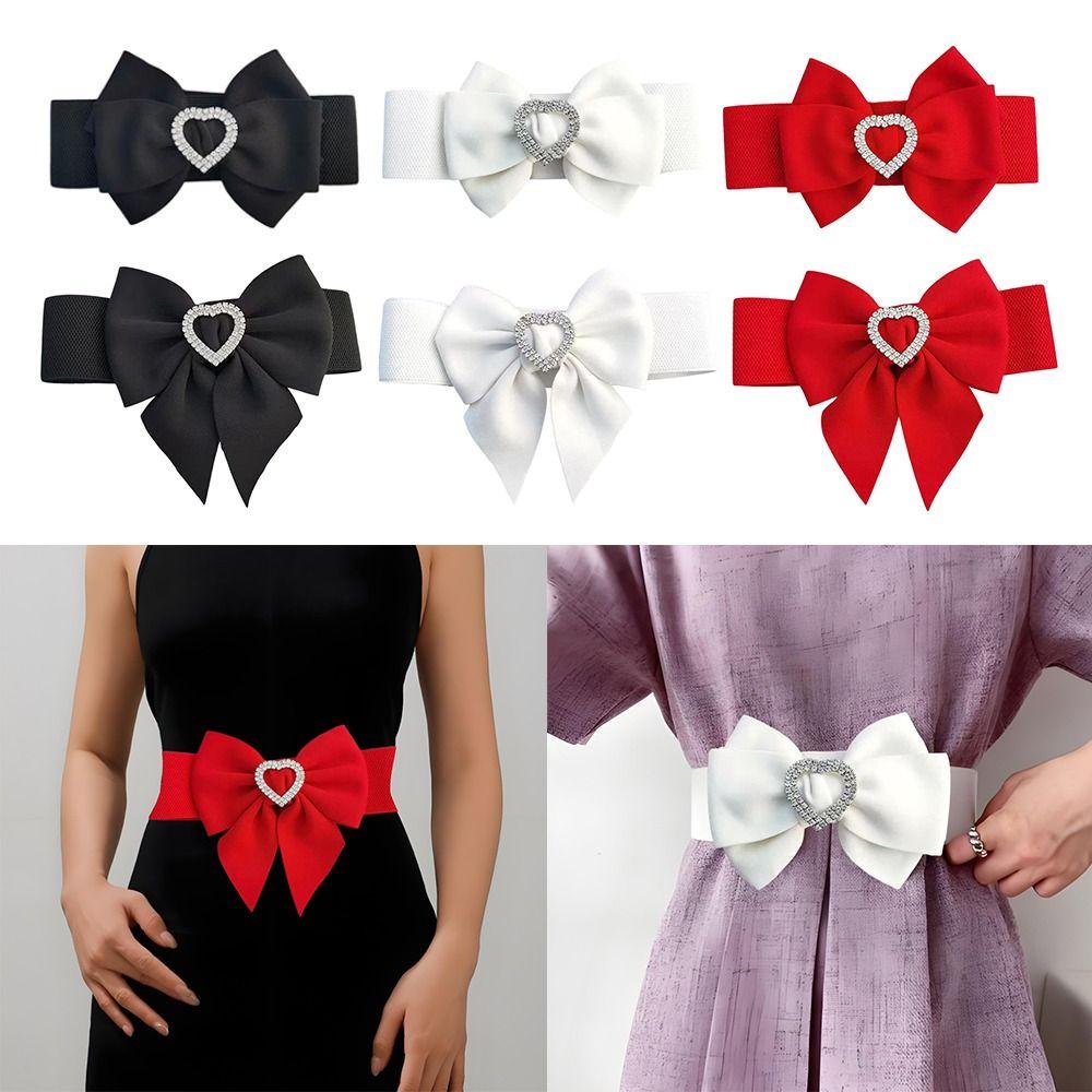 Rhinestone Wide Bow Corset Waist Belt PU Leather Waistband Strap  For Skirts Dress Top Clothes
