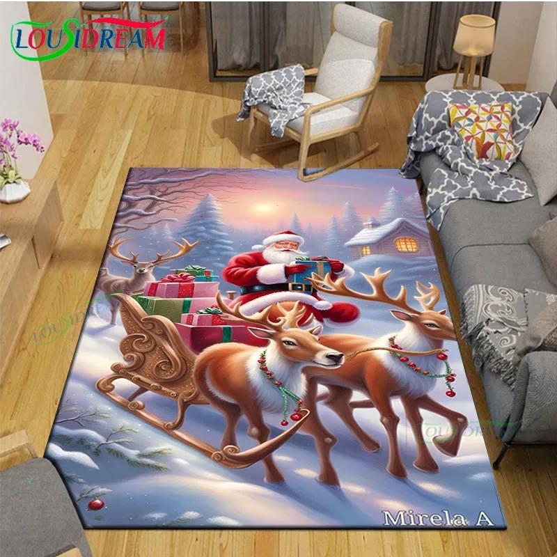 Christmas Santa Claus Carpet Living Room Bedroom Carpet Balcony Bathroom Non-slip Door Mat Photography Props Birthday Gift