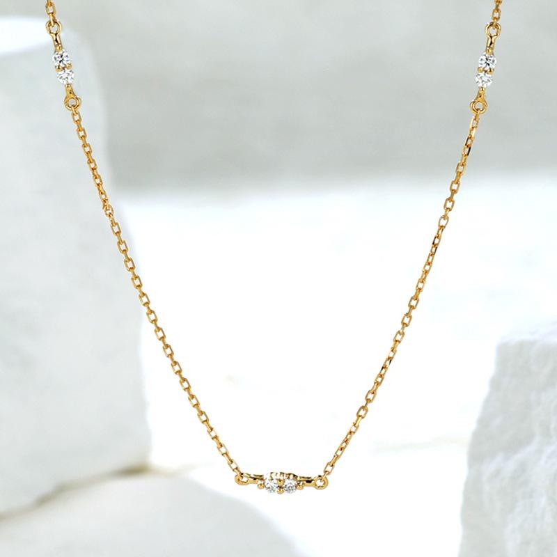 18K Gold-Plated S925 Sterling Silver Zirconia Mini Necklace - Minimalist Clavicle Chain, Exquisite High-End Style. 18K Gold Color