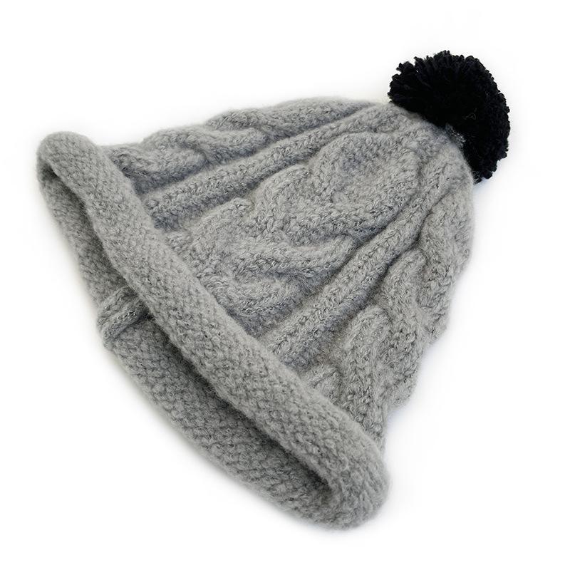 Cat Brother Unisex Korean Style Color Block Pom-Pom Knit Beanie - Warm Wool Hat for Kids, Autumn/Winter