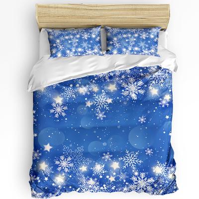Conjunto de Cama Azul Floco de Neve de Natal 3 peças Para Cama de Casal Têxtil para Casa Capa de Edredom Capa de Colcha Fronha