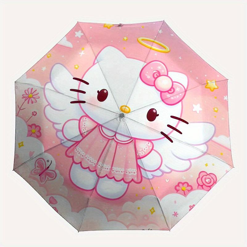 Angel,Hello Kitty Automatic Folding Umbrella-Simple 8-Rib Design, Bright Cartoon Pattern, Durable Iron Frame, Suitable For Travel, Outdoor,