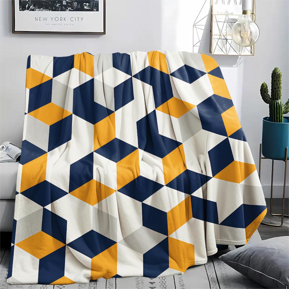 1Pc Simple Geometry Print Flannel Blanket, High quality Comfortable for All Seasons, Home Decor, Warmth and Comfort, Perfect for Christmas Gifts W23