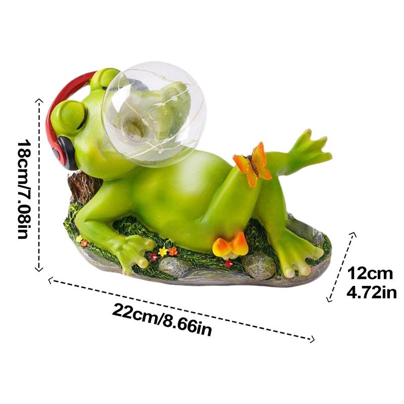 Outdoor Garden Statues Frog Blowing Bubble Solar Garden Statue Outdoor Weatherproof Animal Figurine Decoration Whimsical Night