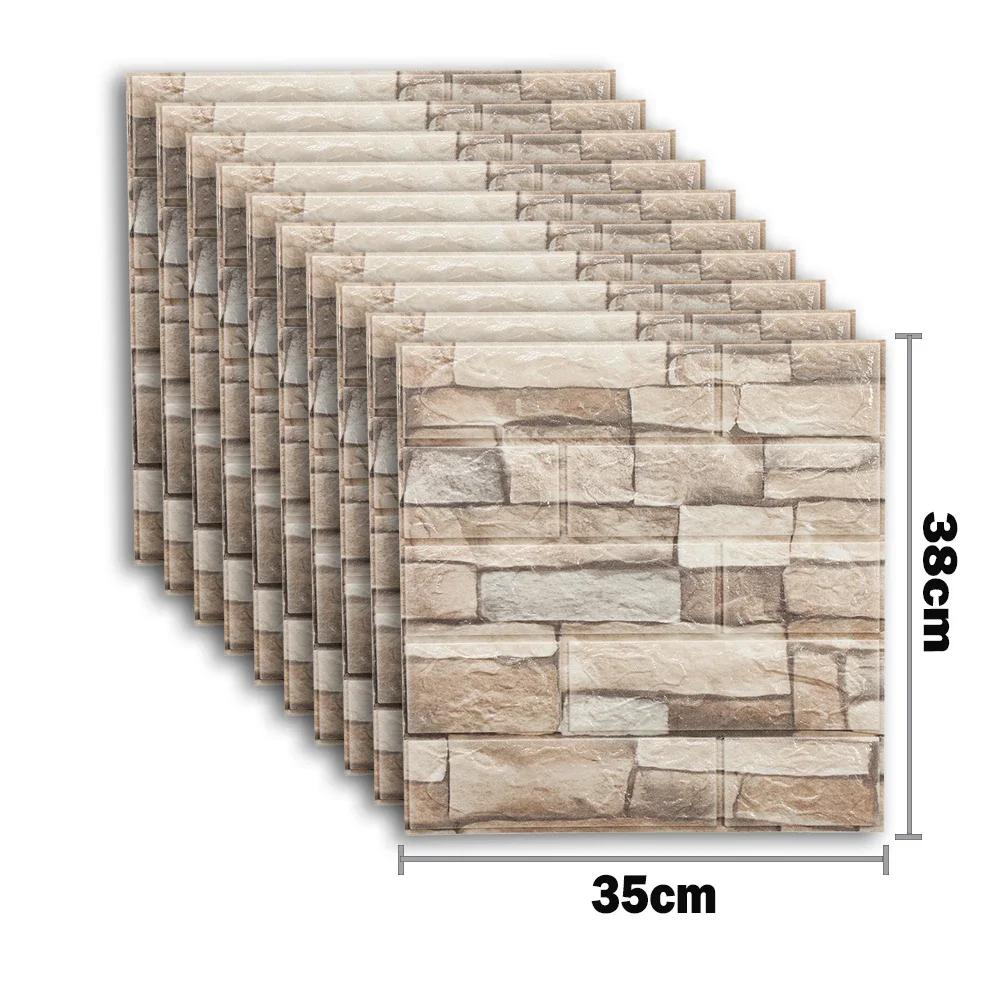 10pcs Self Adhesive Decor 3D Foam Wall Stickers Pane Room Waterproof Peel and Stick Brick Wallpaper for Interior Decoration